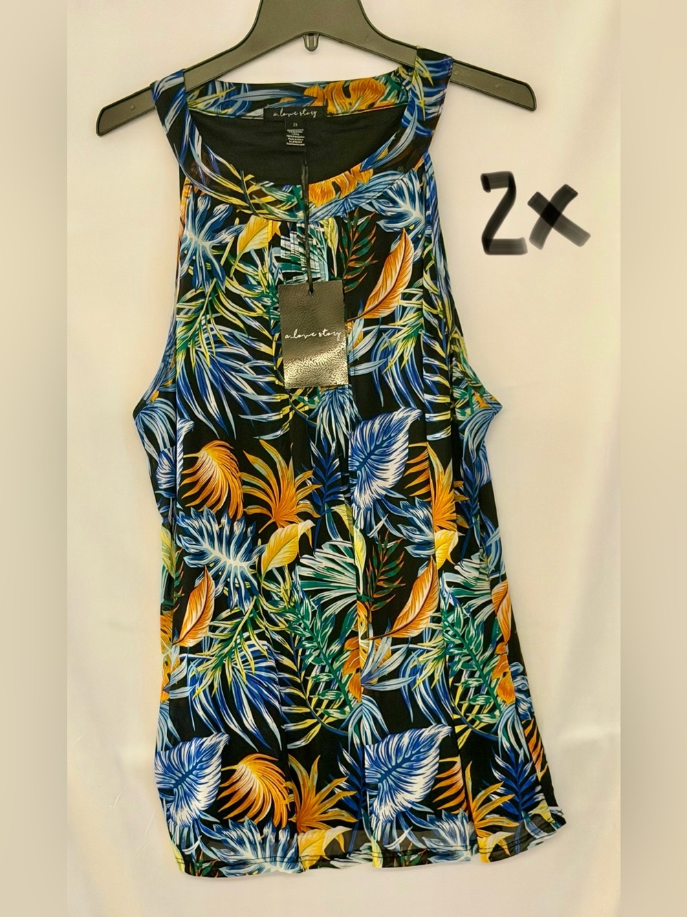 A Love Story Black Tropical Halter Tank Top - 2X